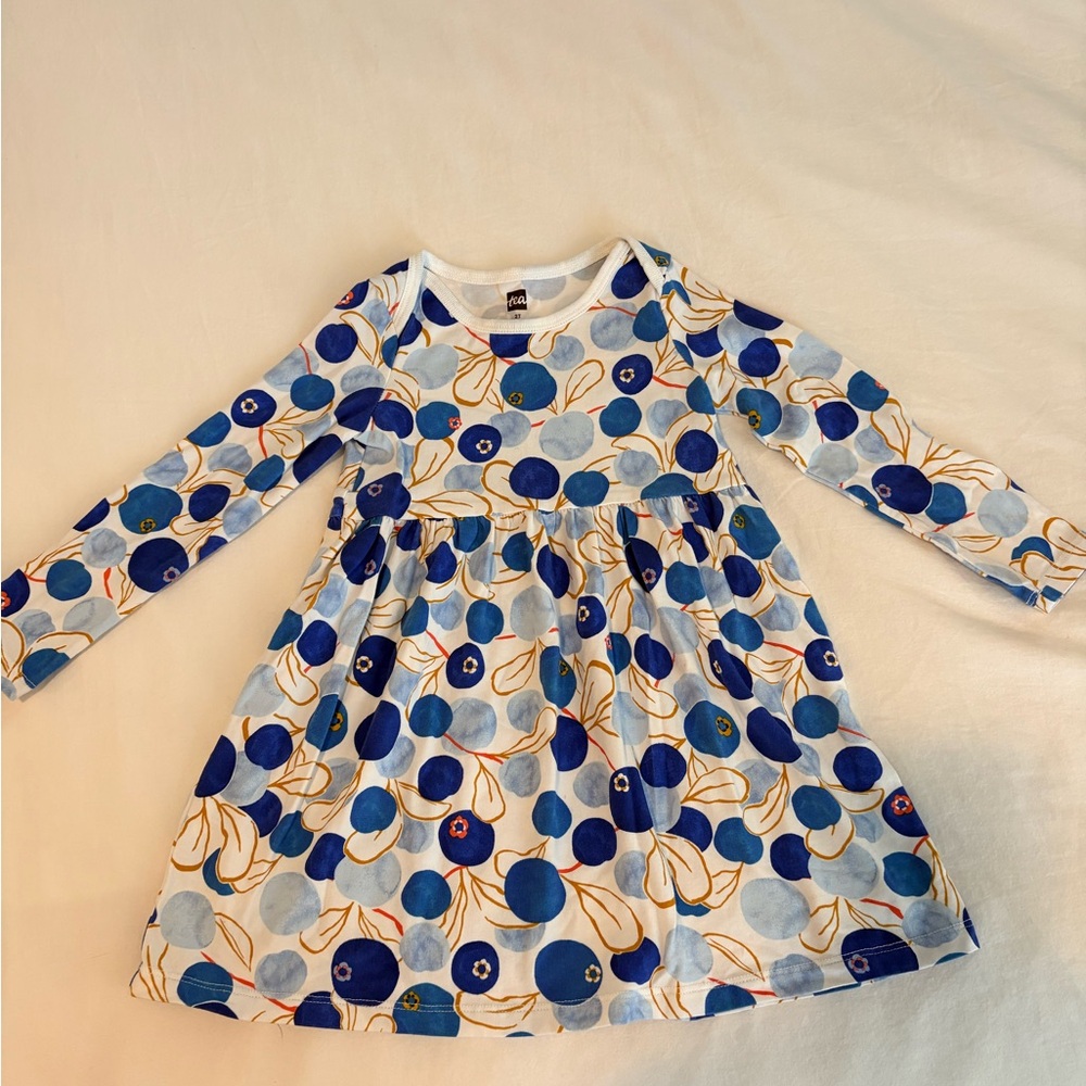 Tea Collection Blue Floral Dot Print Long Sleeve Dress